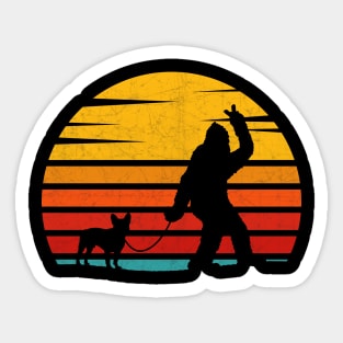 Vintage Retro Bigfoot Walking French Bulldog [ Frenchie ] Sticker